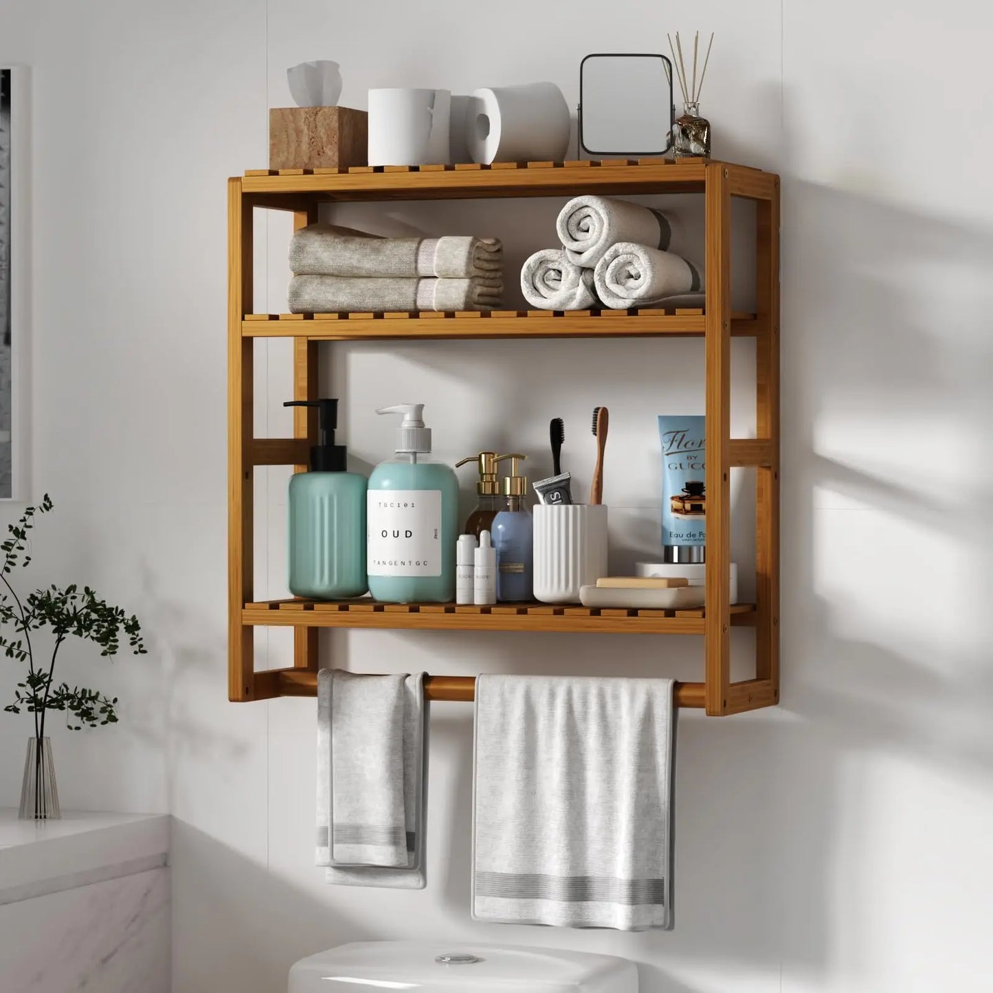 XIUWO Over The Toilet Storage Shelf 3 Tier Wall Mounted Organizer