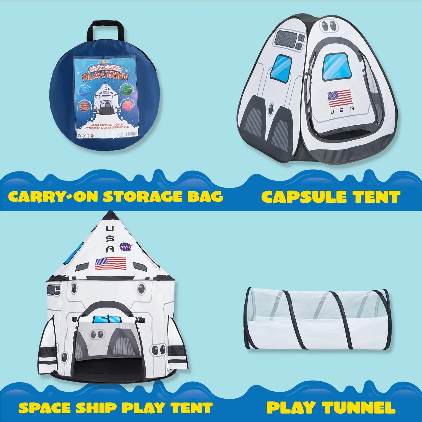 Joyfy Rocket Ship Tent Set With Tunnel Three Piece