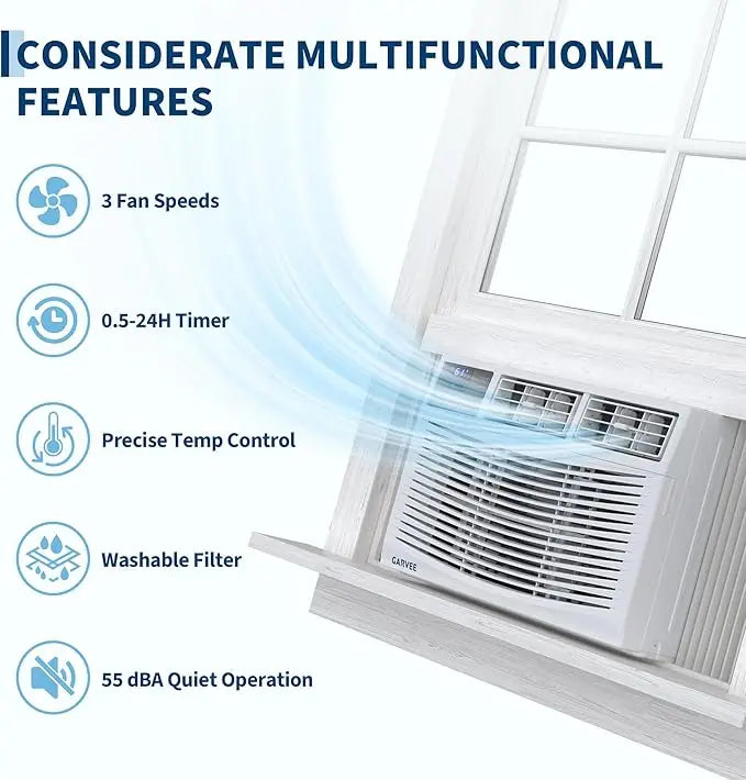 12000 btu Window Air Conditioner With Wi-fi Enabled, Remote Control, Cooling Up To 550 sq.ft, 115v Wall Mounted Window Ac Units For Rooms, Dehumidifier, Fan, Reusable Filter