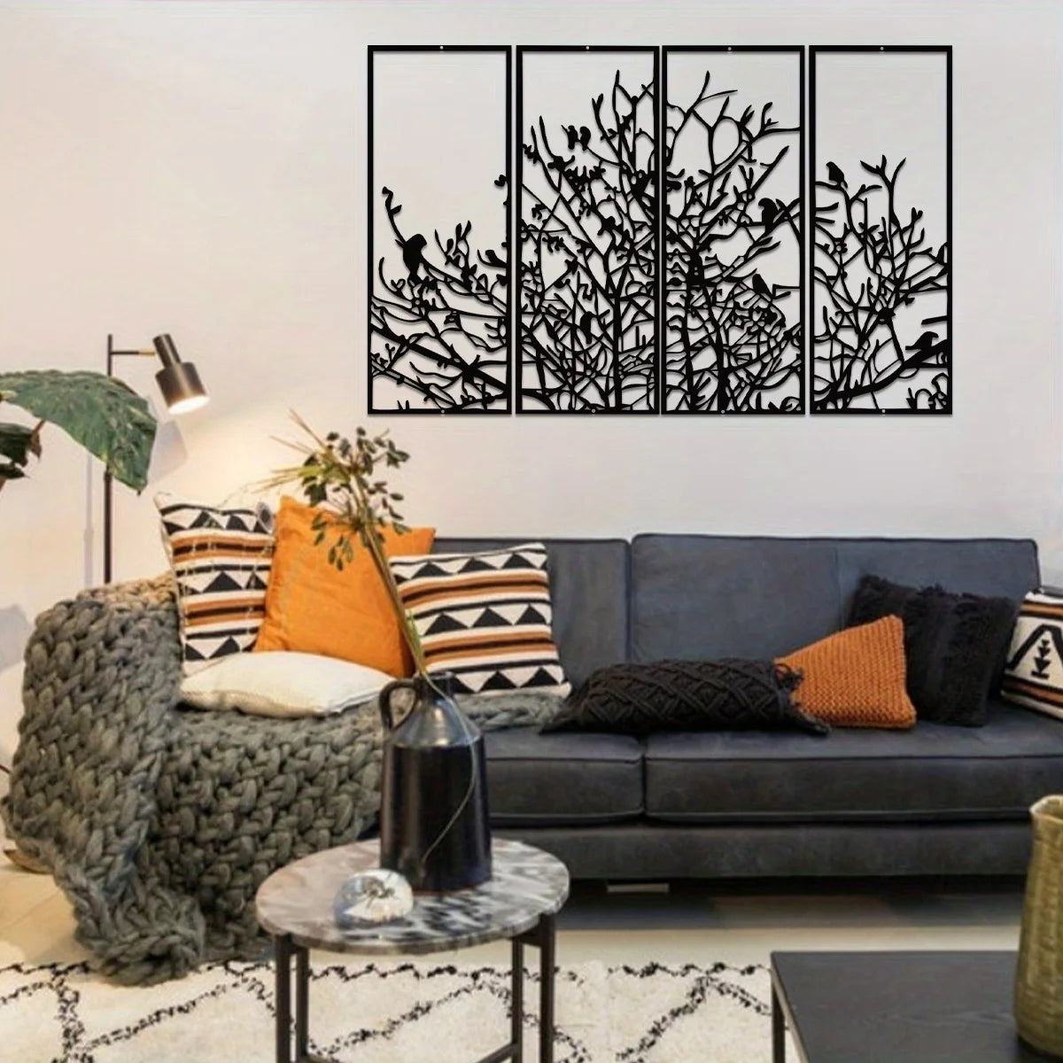 Tree Of Life Wall Decor 4 Panel Mid Century Metal Art