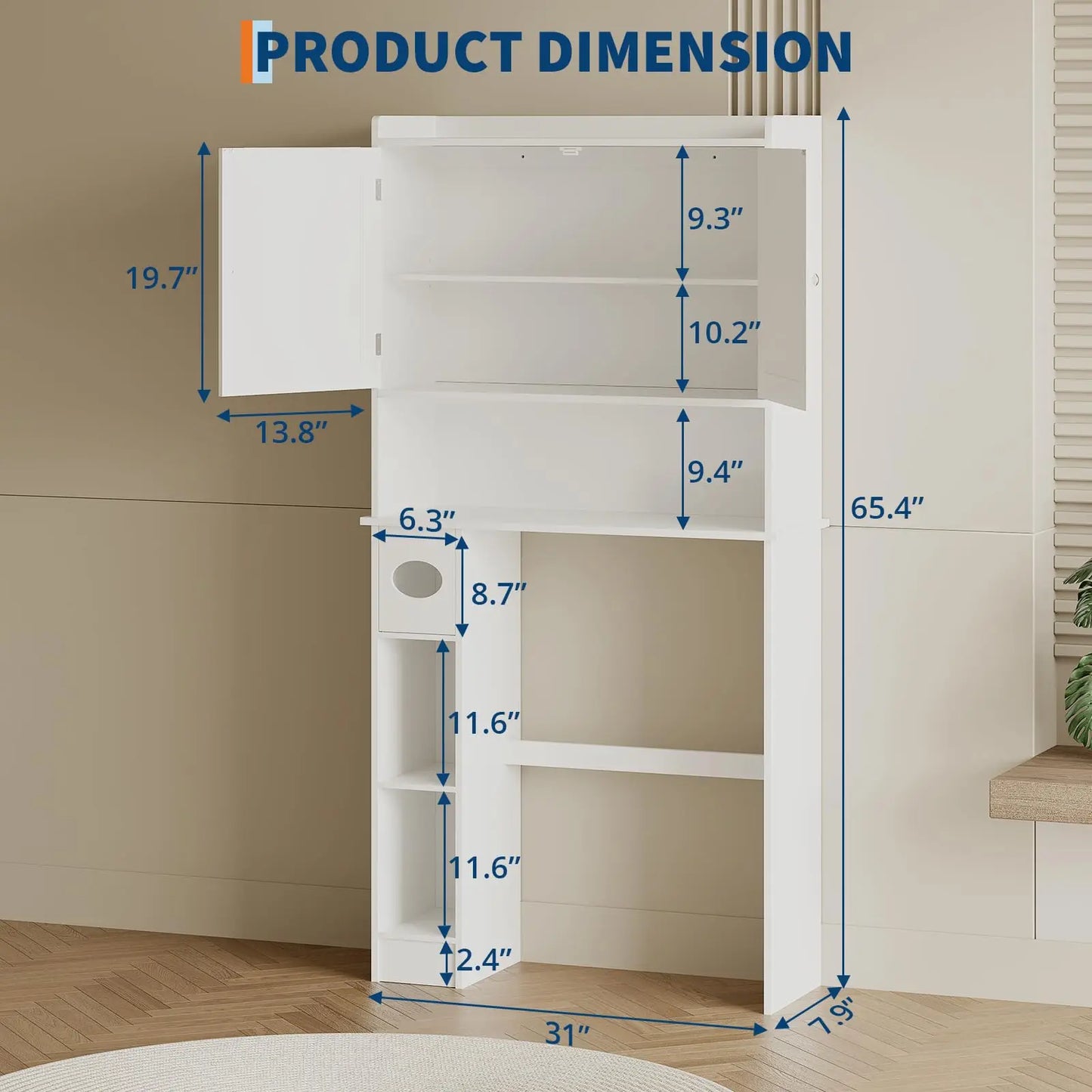 Barn Door Over Toilet Storage Cabinet, Adjustable Shelves & TP Holder, Freestanding Bathroom Organizer, Space Saver