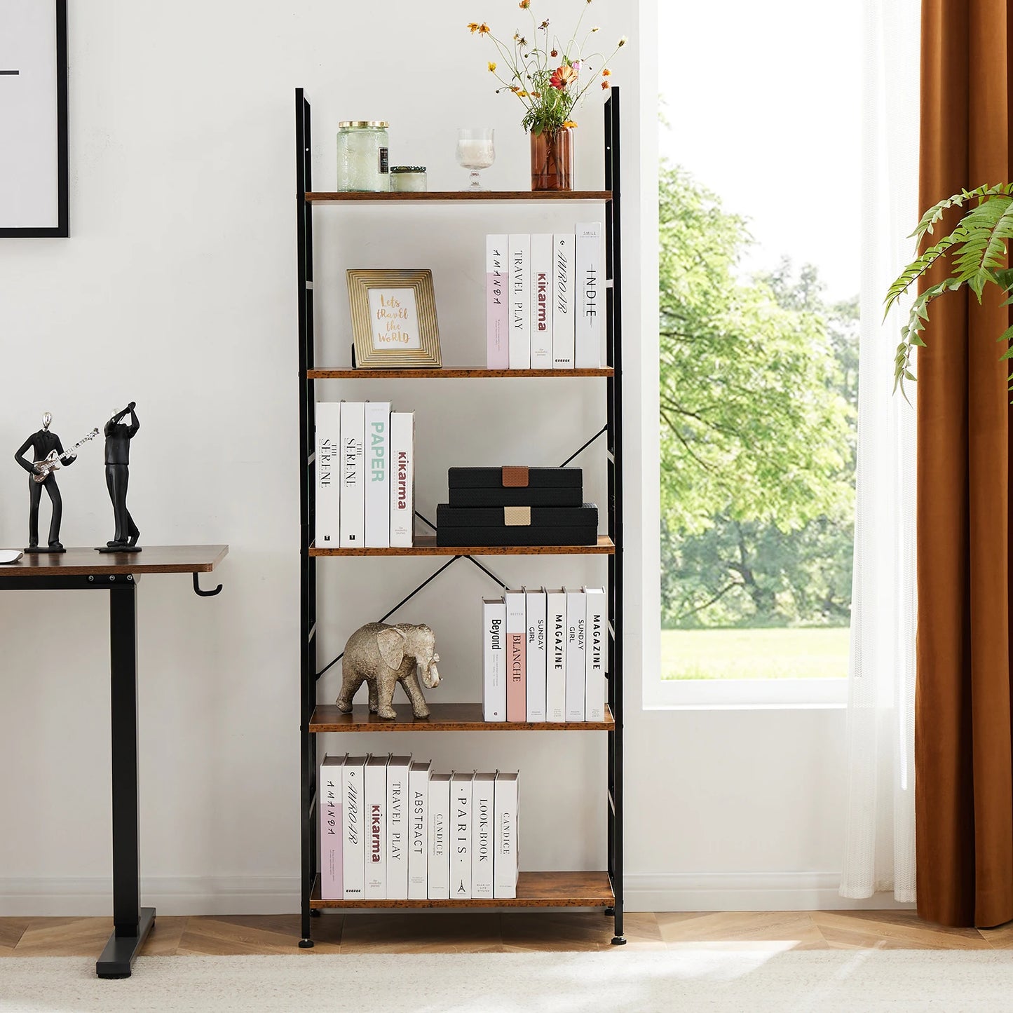 JHK 5 Tier Metal Bookcase Modern Office Storage Organizer
