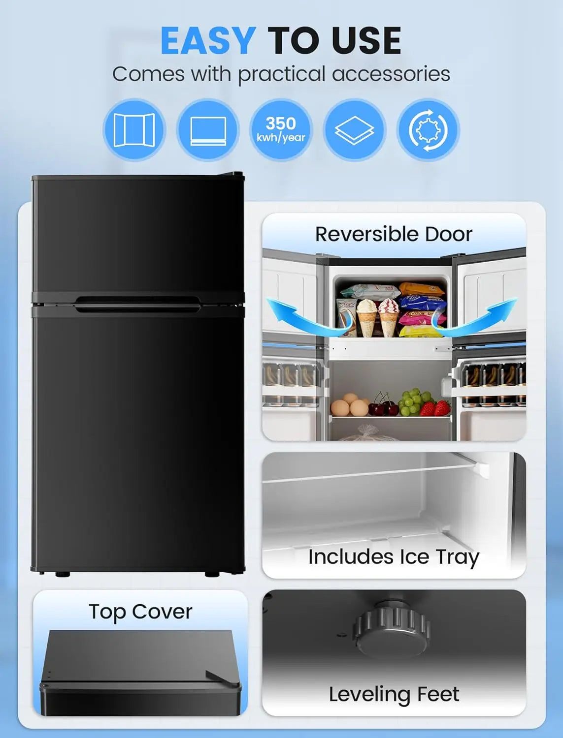 XMSJ Compact Refrigerator With Freezer And Reversible Door