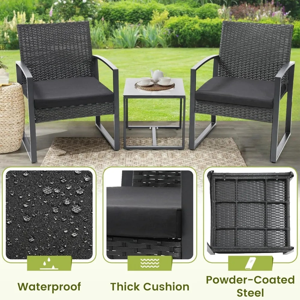 3 Piece Wicker Patio Bistro Set With Outdoor Coffee Table