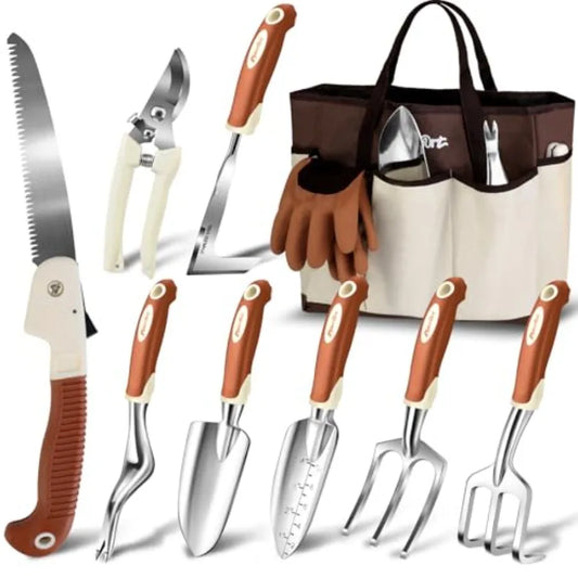 Garden Tool Set 10 Pcs Heavy Duty Gardening Hand Tool Kit for Women Aluminum with Non Slip Ergonomic Handle Storage To