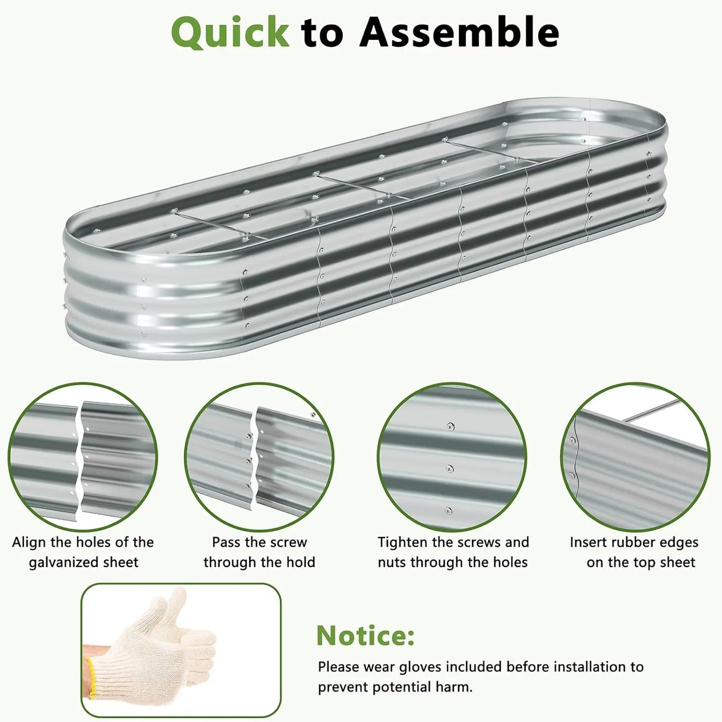 2-Pack Galvanized Metal Raised Garden Bed, Oval Planter Box for Vegetables, 6x3x1FT Silver