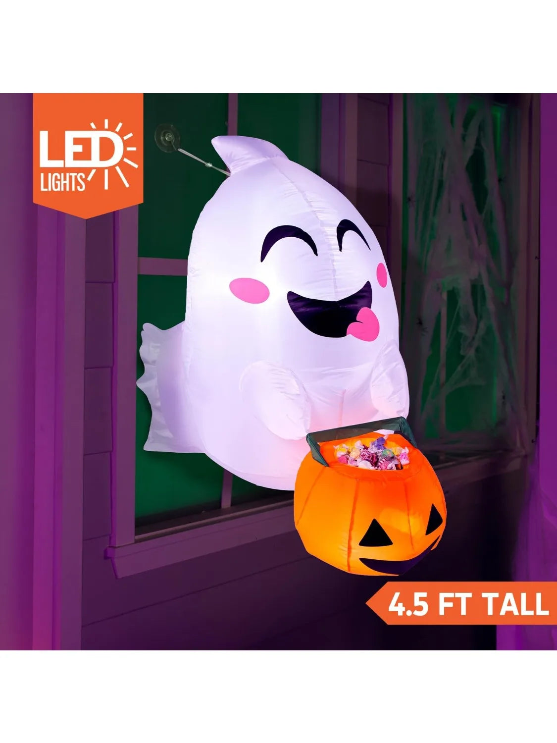 Halloween Inflatable Ghost With Candy Basket Window Yard Decoration