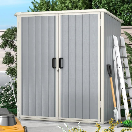 5 X 3 FT Outdoor Storage Shed, Resin Shed with Floor and Lockable Door, Plastic Shed for Bike, Garbage Can, Tool, Accessories