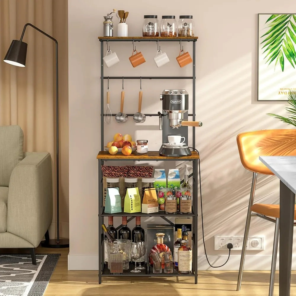 Four Tier Farmhouse Coffee Bar Station With Eight Hooks