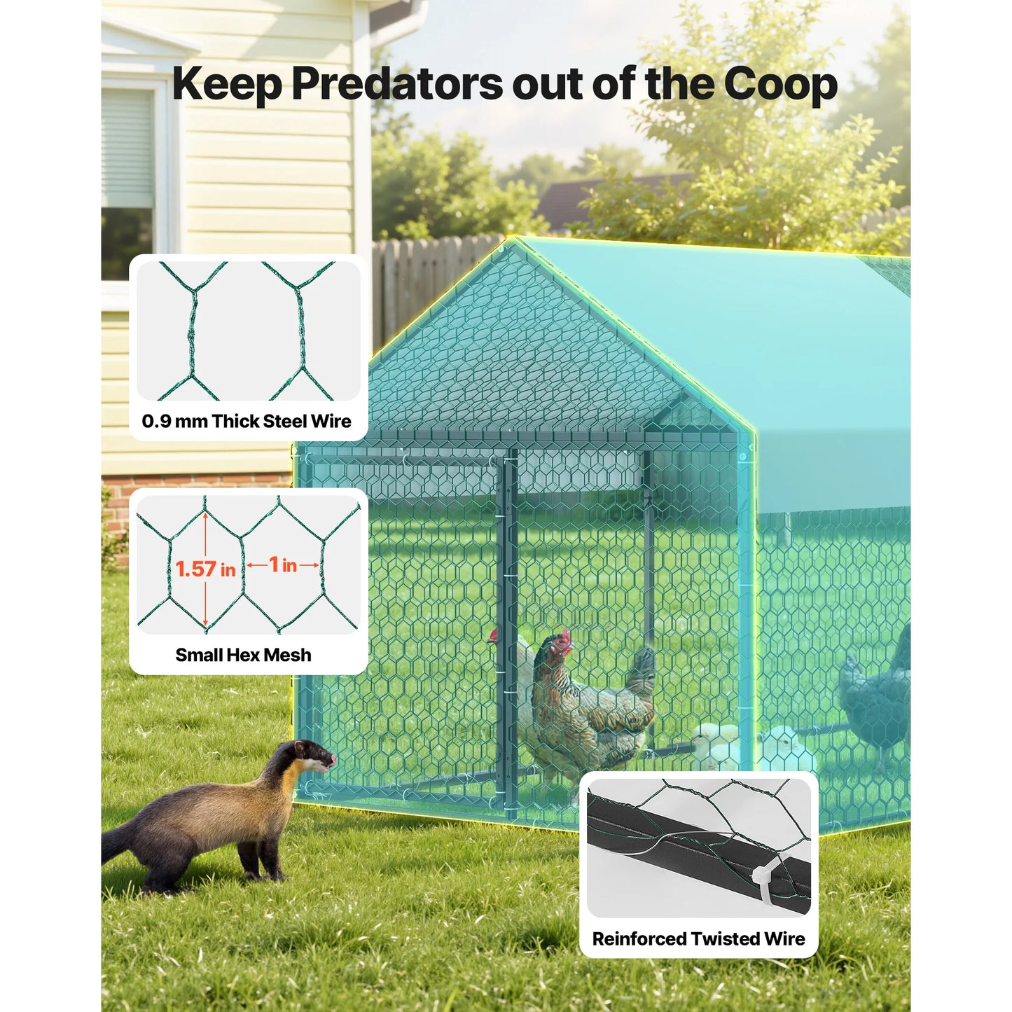 SucceBuy Metal Chicken Coop With Waterproof Cover And Doors