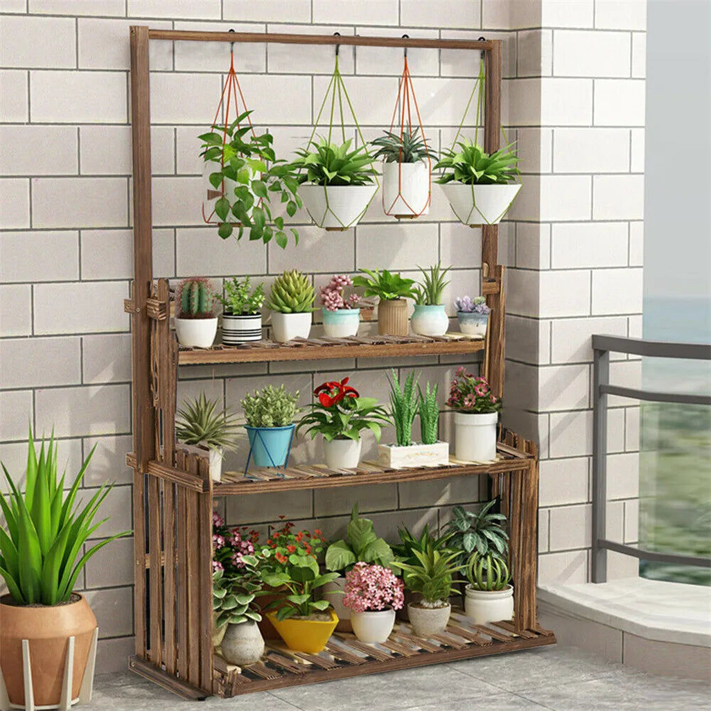 Wooden 3-Tier Hanging Plant Stand For Indoor Outdoor