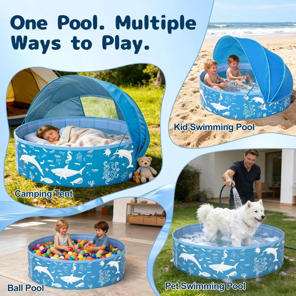 Kiddie Pool With Canopy And UPF Sun Shade Outdoors