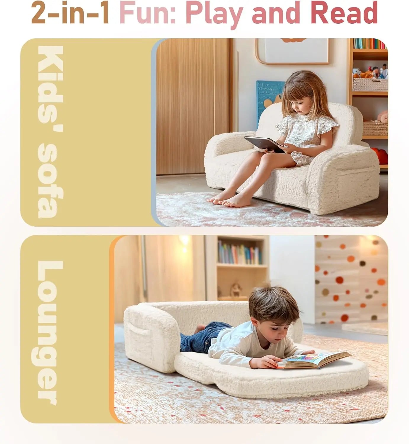 Convertible 2-In-1 Kids Couch and Lounger Foldable Sofa Bed