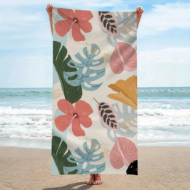 Tropical Flowers Leaves Beach Towel For Pool Travel Camping