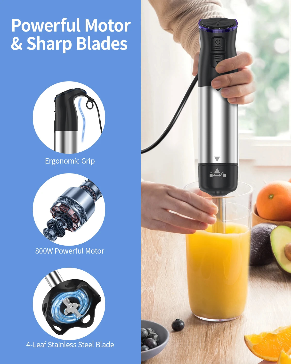 ZHIYU 1000W Immersion Hand Blender 5-in-1 Kitchen for Soups