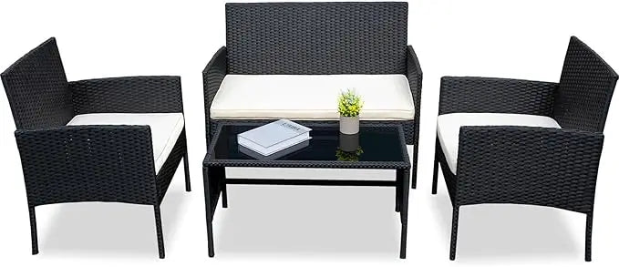 Outdoor Rattan Wicker Patio Conversation Set With Cushions