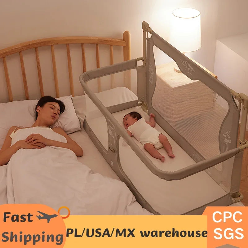 Simple Lightweight Baby Cot Bed Dual Use Bedside Crib