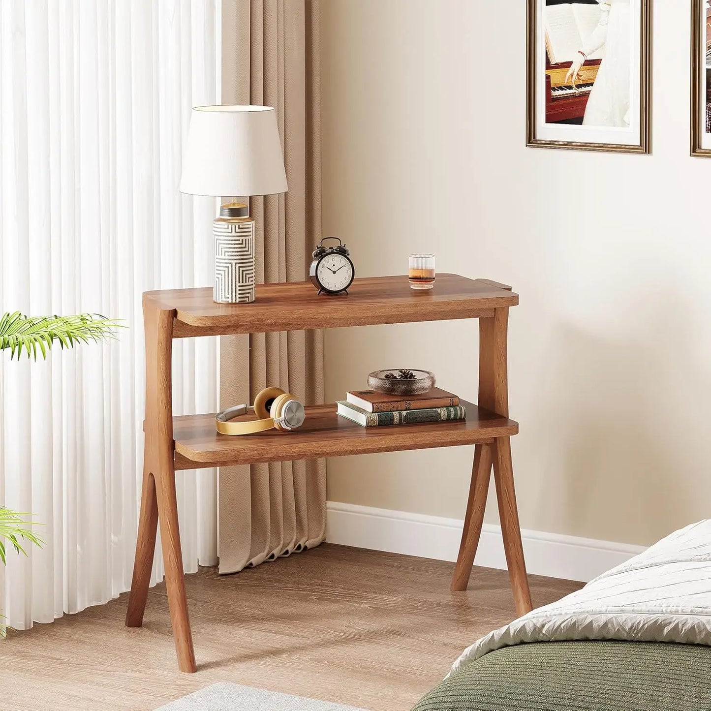 Little Tree Farmhouse Side Table With Two Tier Storage