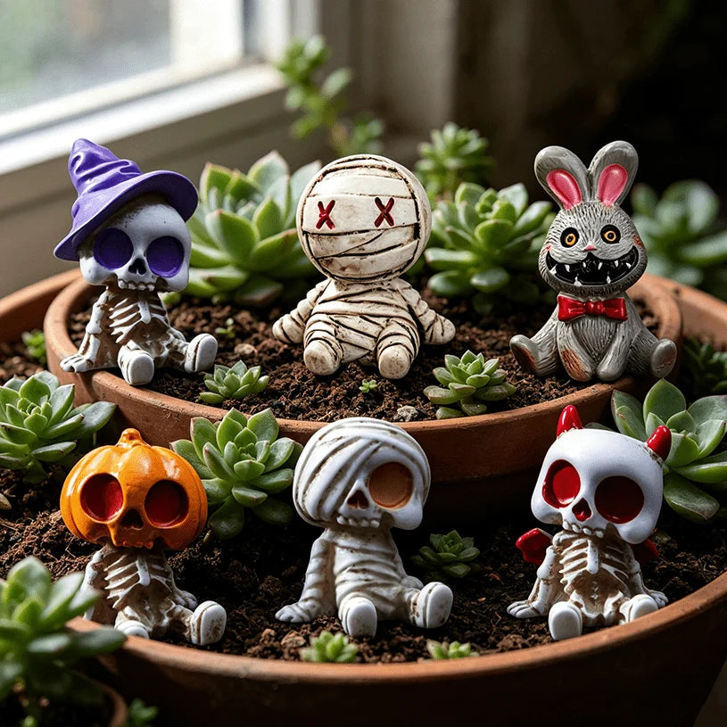 Halloween Resin Skeleton and Mummy Figurines for Spooky Decor
