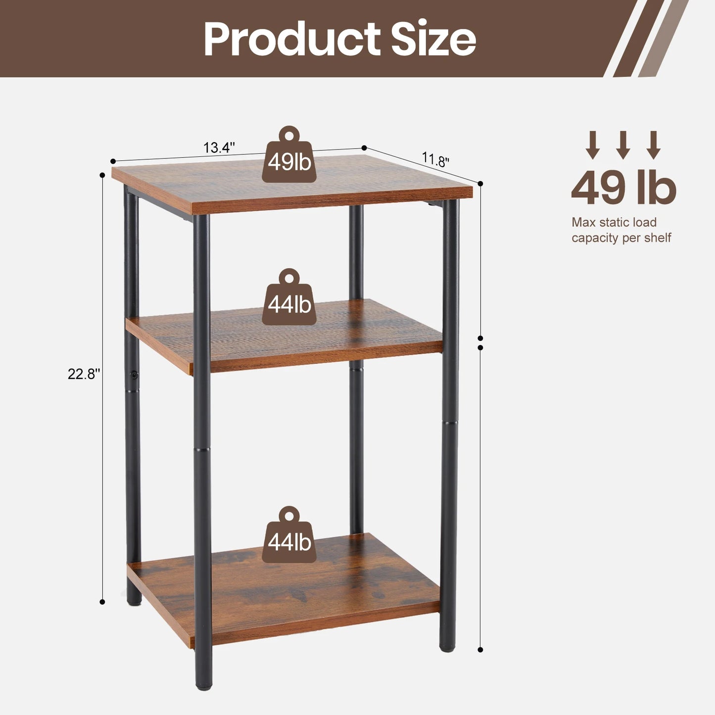 JHK 2/3-Tier End Table Side Tables with Adjustable Feet Small Nightstand Steel Frame Space-Saving for Bedroom Living Room Office
