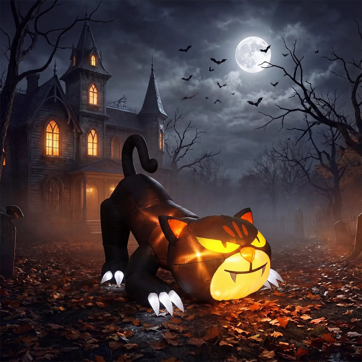 HiMISS Halloween Inflatable Crawling Cat Outdoor Decor With LED Lights