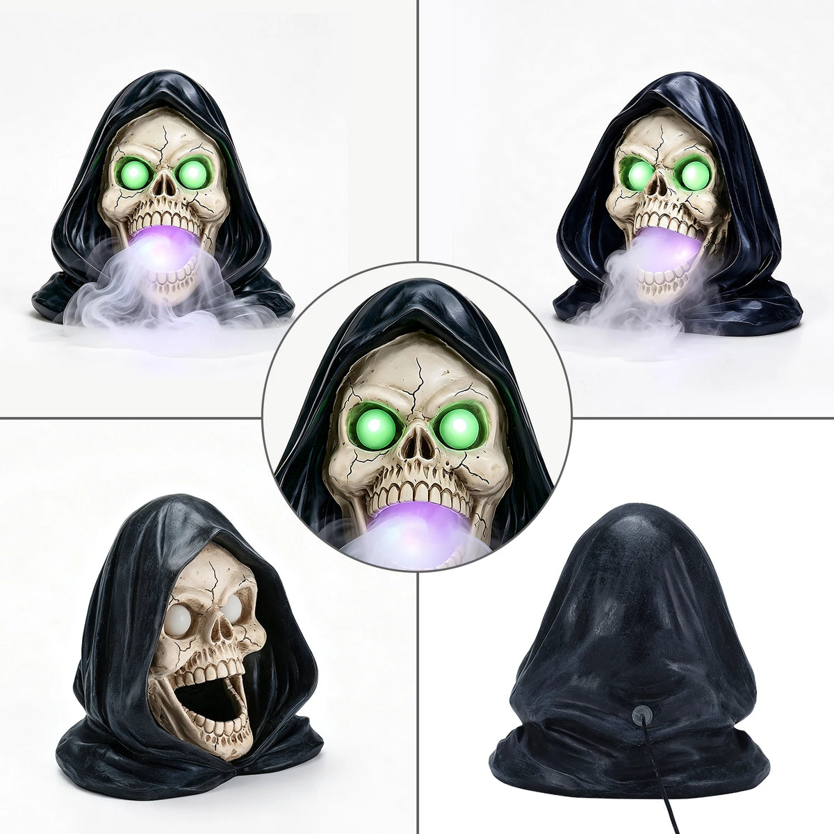 Halloween Grim Reaper Skull Statue With Fog And LED Lights