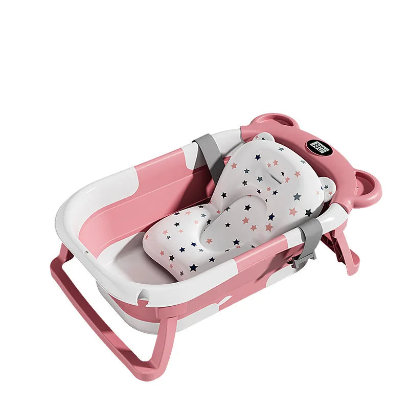 Portable Foldable Baby Bathtub With Thermometer, Cushion And Drain Hole