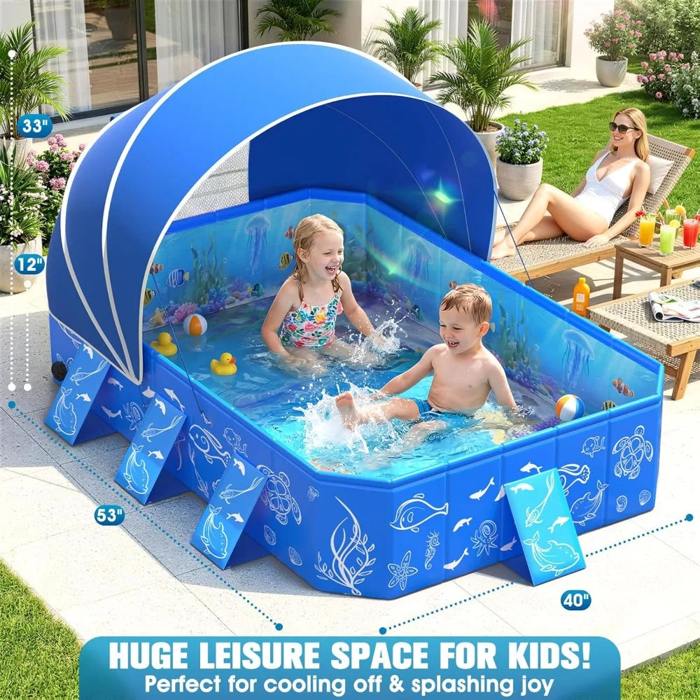 Foldable Kiddie Pool With Canopy For Toddlers Non Inflatable Shade Pool