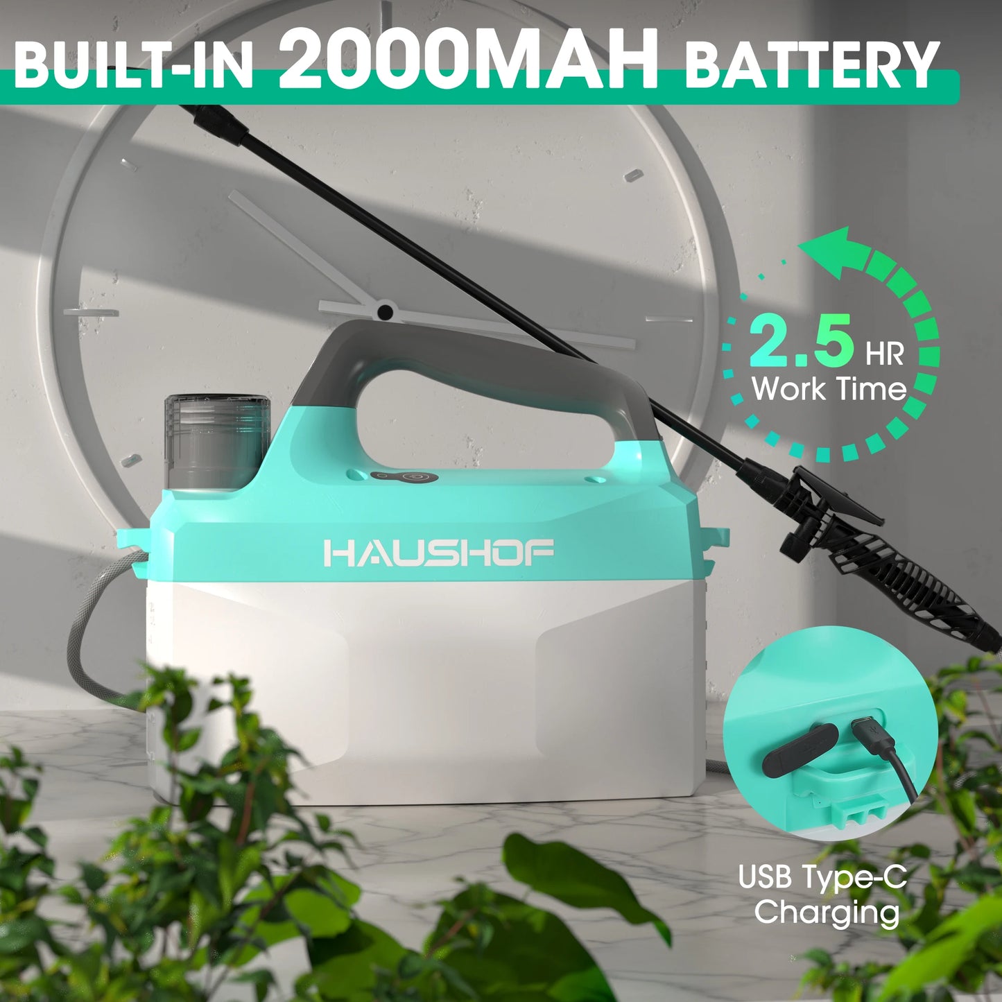 HAUSHOF 1.35 Gallon/5L Battery Powered Sprayer Weed Sprayer Battery Operated Garden Sprayer, Rechargeable Power Sprayer for Lawn