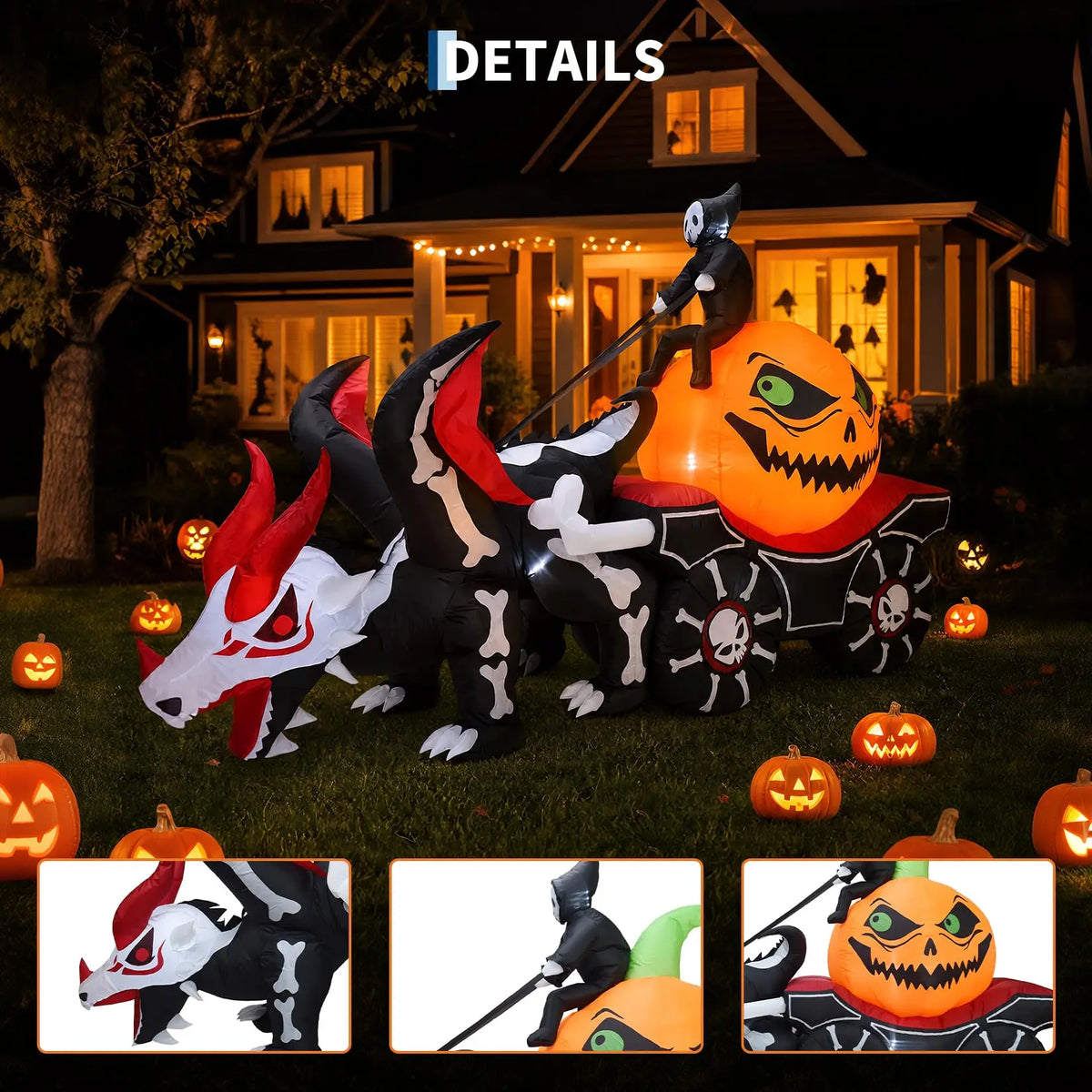 HiMISS Grim Reaper Dragon Carriage Halloween Inflatable Yard Decoration