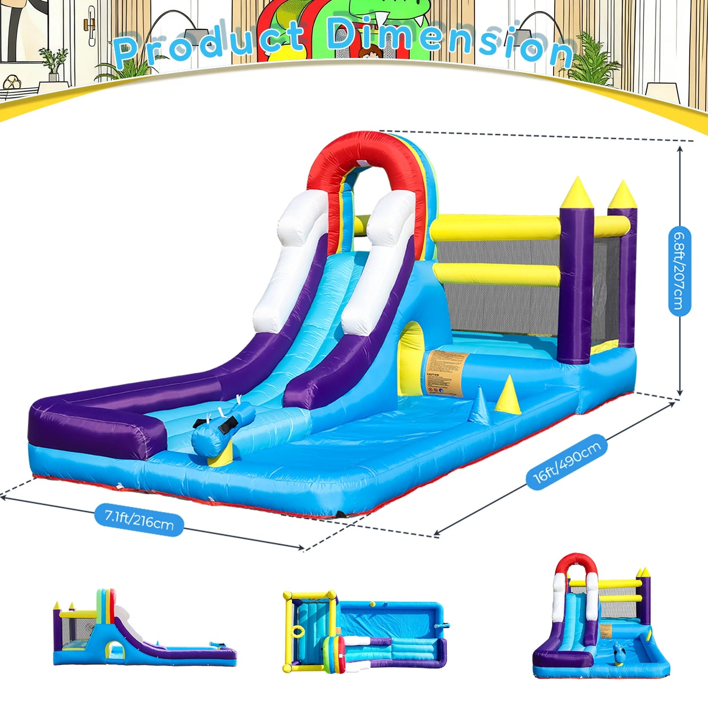 RTS Inflatable Water Slide Bounce House With Splash Pool Blower