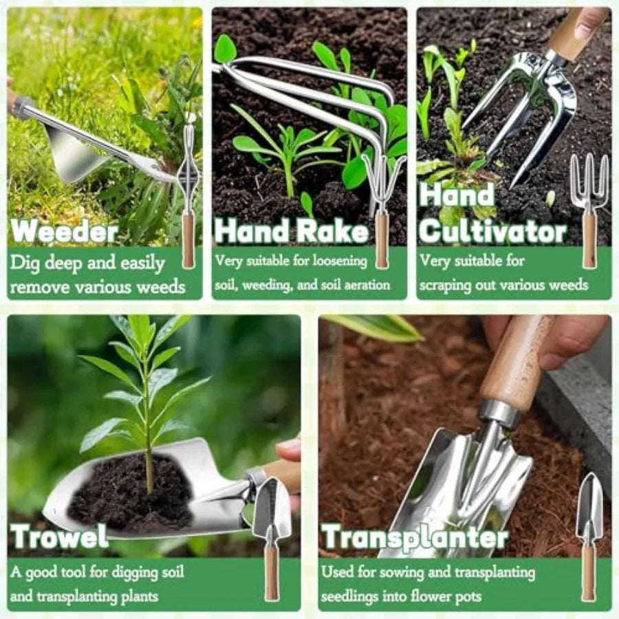 11Piece Gardening Hand Tools Set with Durable Garden Tool Organizer Bag RustResistant and Stylish Heavy Duty Garden Tools for G