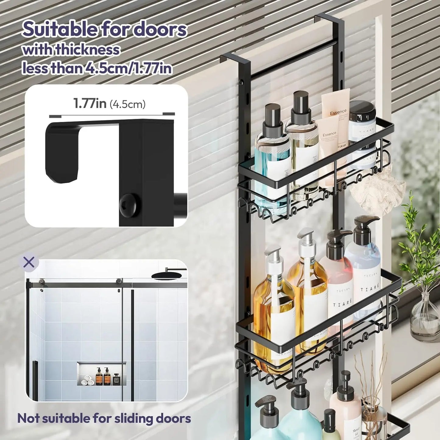 Over Door Shower Caddy With Adjustable Shelves Rustproof Aluminum