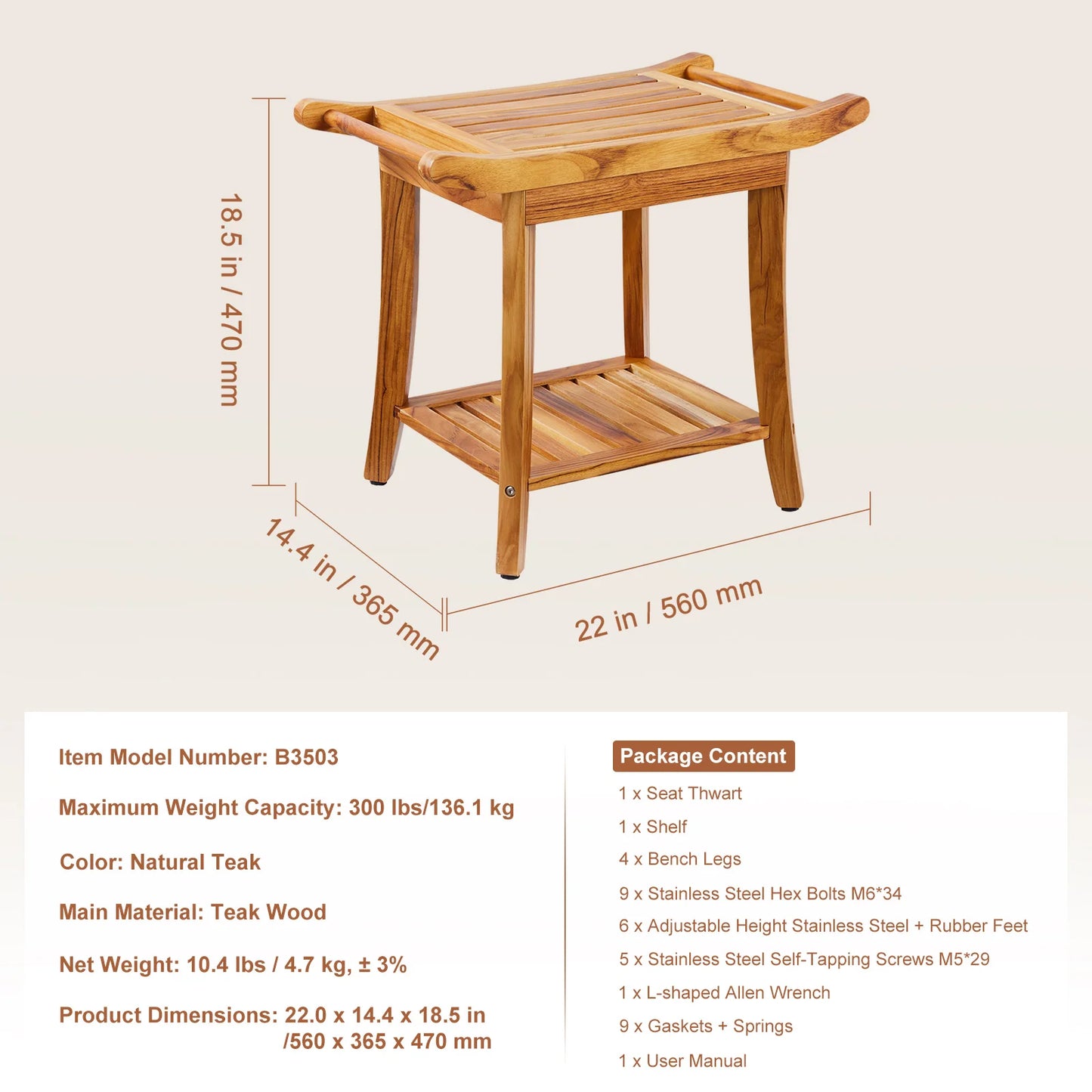 SucceBuy Bamboo Shower Bench With Storage Shelf Waterproof Spa Seat