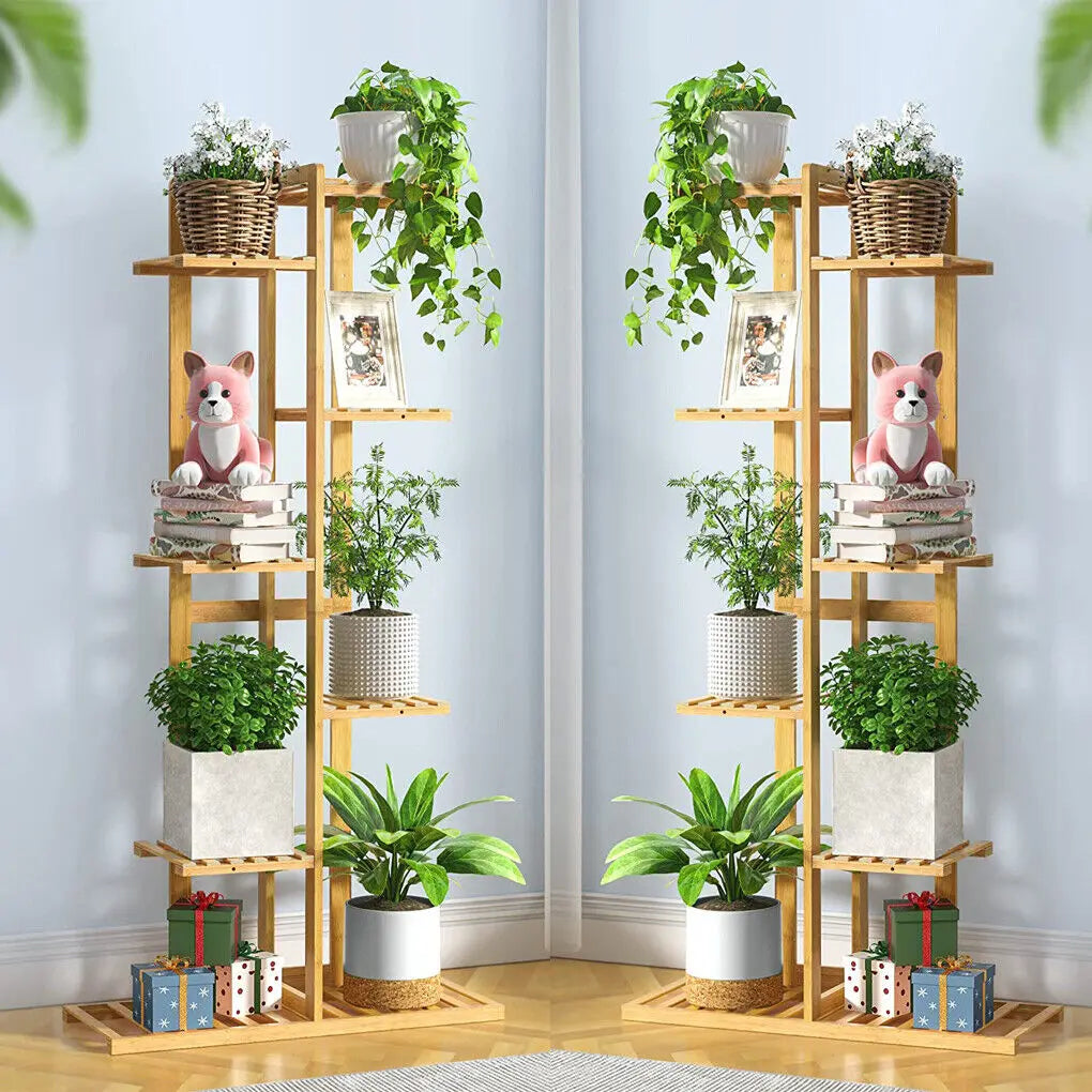 Wisfor Bamboo Corner Plant Stand Rack Tall Indoor Outdoor Shelf