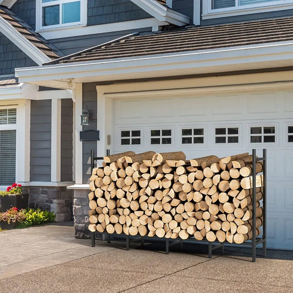 5.3FT Heavy Duty Firewood Rack Adjustable Metal Log Stacker Stand Outdoor Indoor