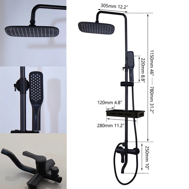 KEMAIDI Rainfall Shower Bathtub Faucet Set With Mixer And Shelf