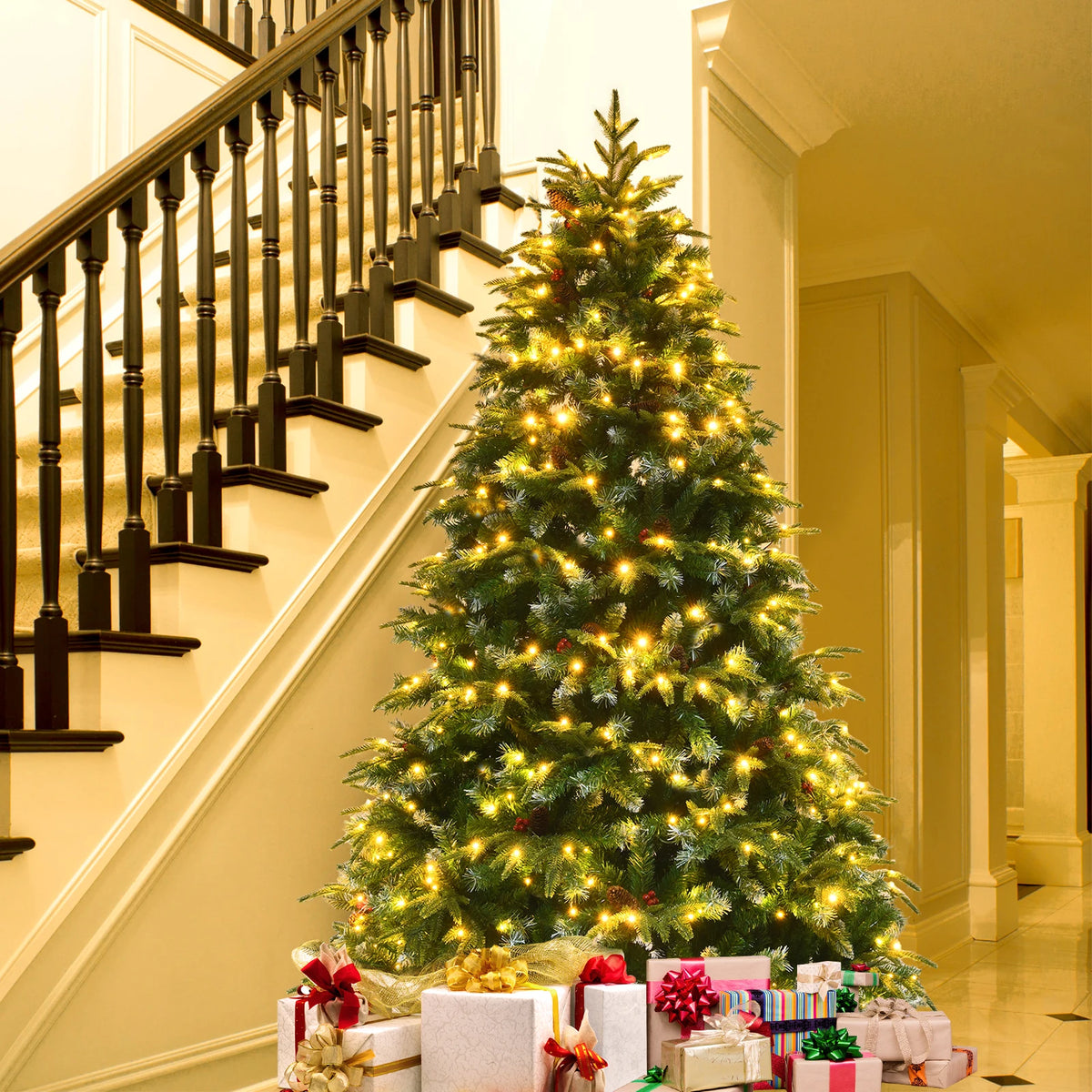 Lifezeal Pre Lit Artificial Snowy Christmas Tree With Pine Cones