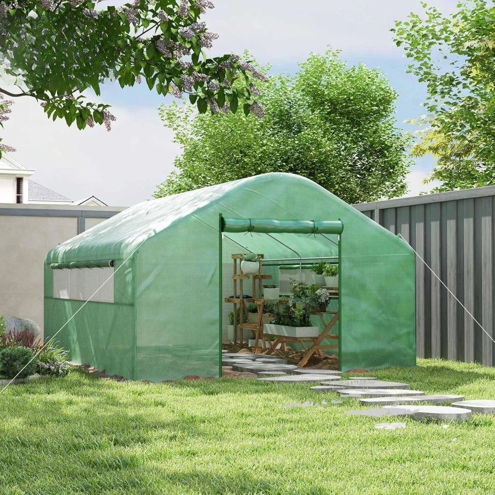 13' x 10' x 6.5' Hoop House Greenhouse with Large Windows and Zippered Door, Large Walk-in Tunnel Green House