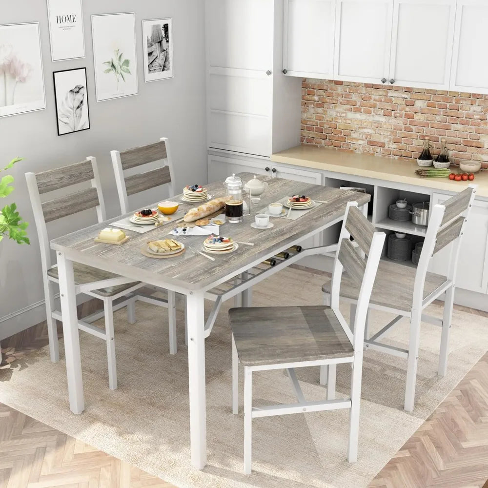 Wood Dining Table Set With Storage Shelf For Small Spaces