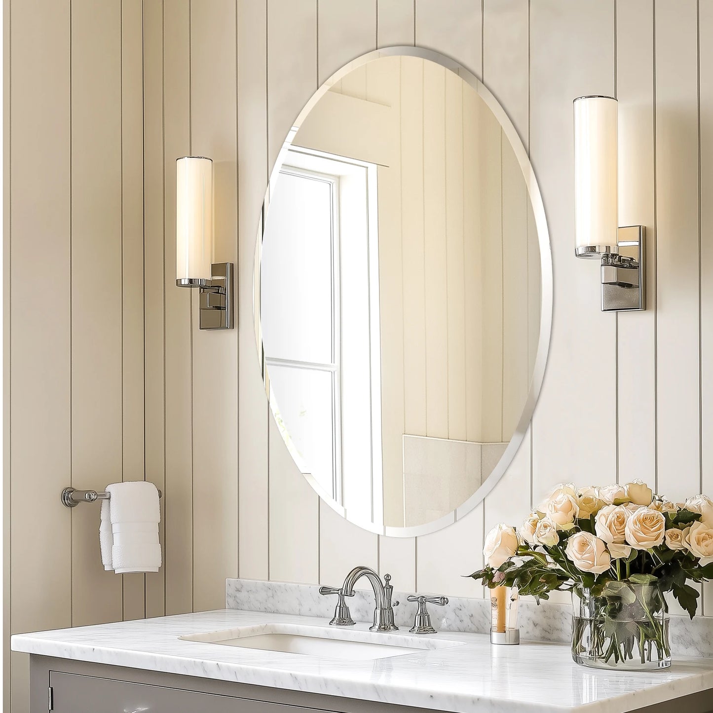 Wisfor Frameless Oval Wall Mirror Beveled Edge For Modern Bathrooms