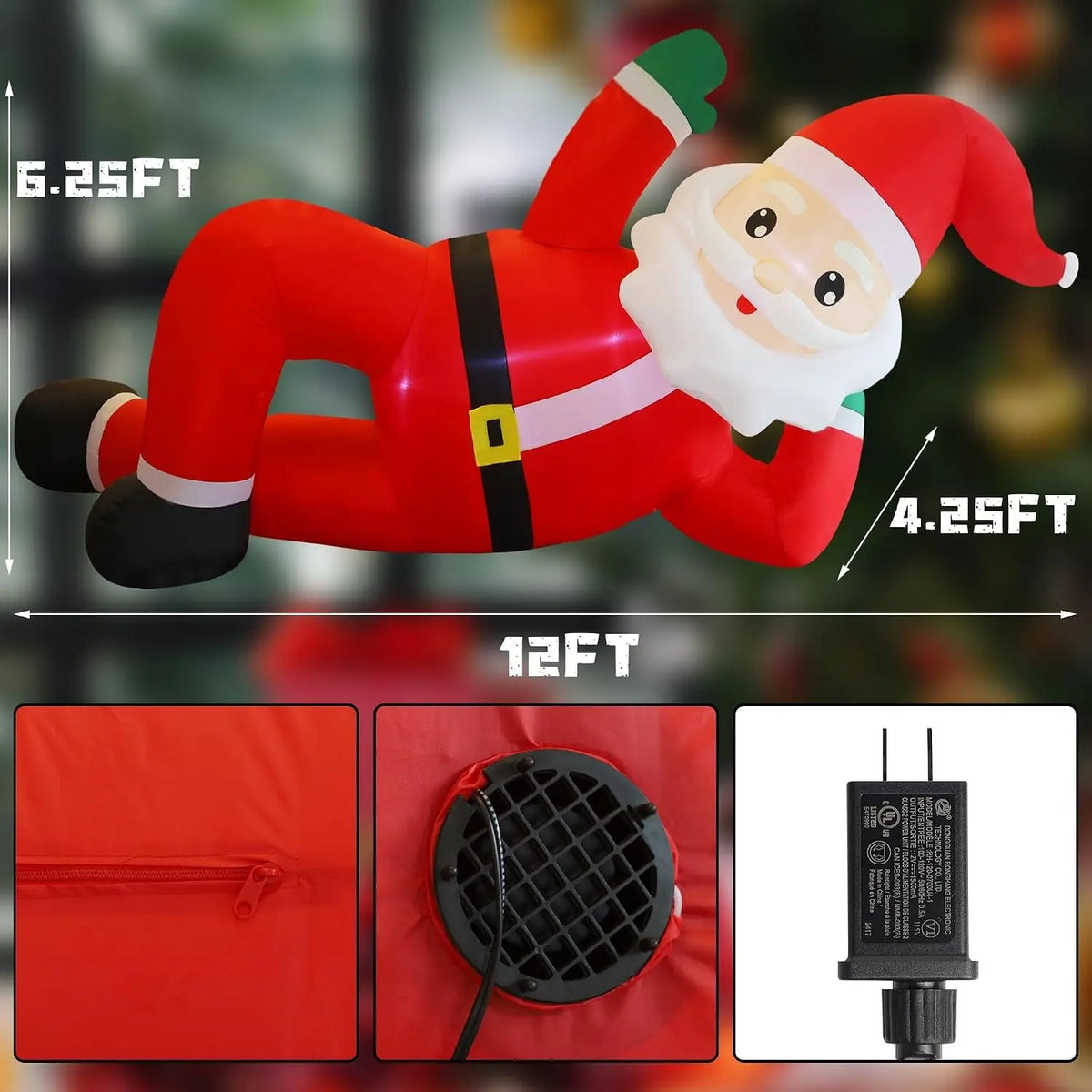 Giant Lying Santa Claus Christmas Inflatable With LED Lights