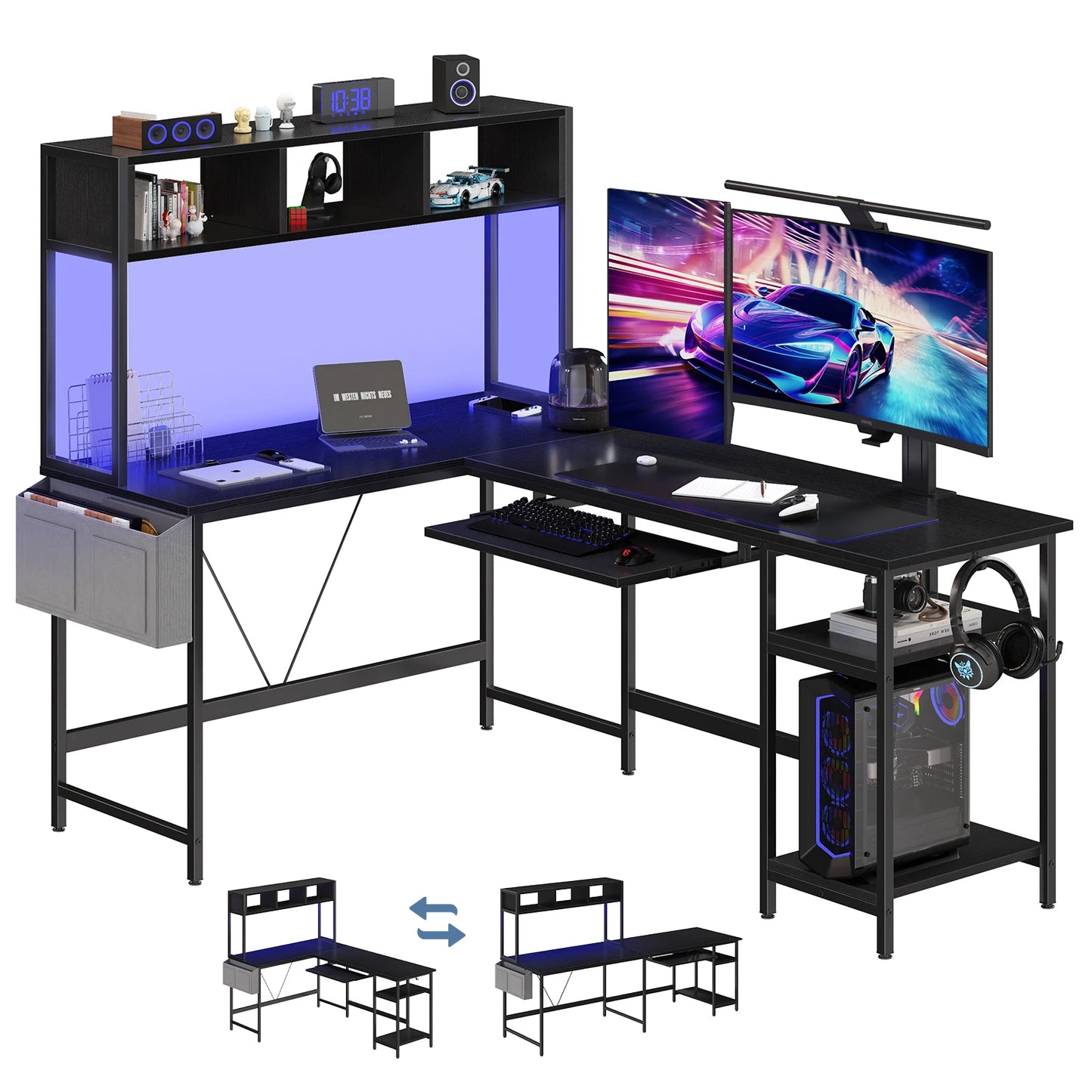 MCQ 67 Inch L Shaped Standing Office Desk With LED Lighting