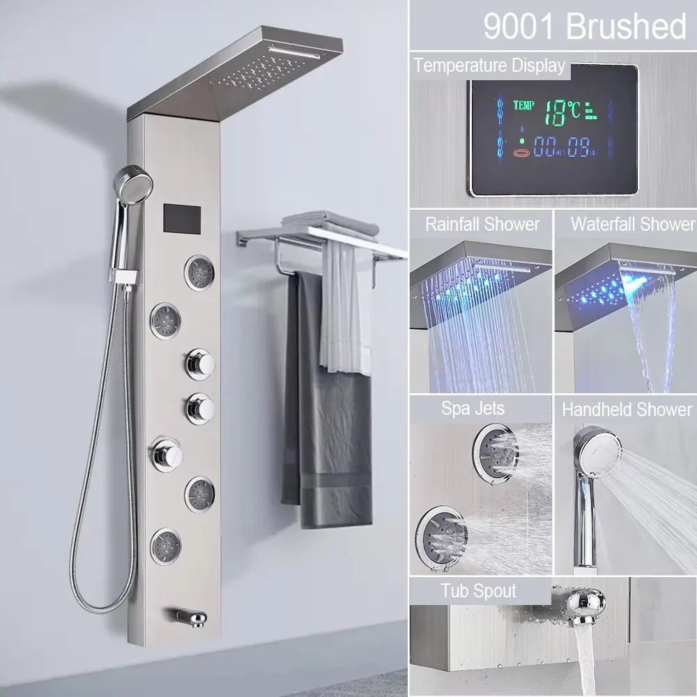 MYQualife LED Rainfall Waterfall Shower Panel With Triple Handle Controls