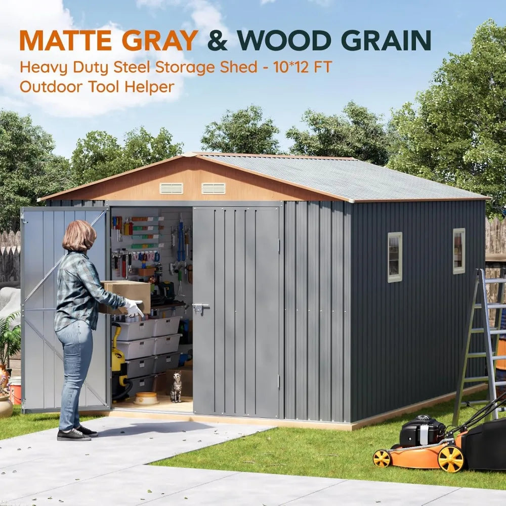 Metal Tool Shed Storage With Lockable Doors And Vents Weatherproof