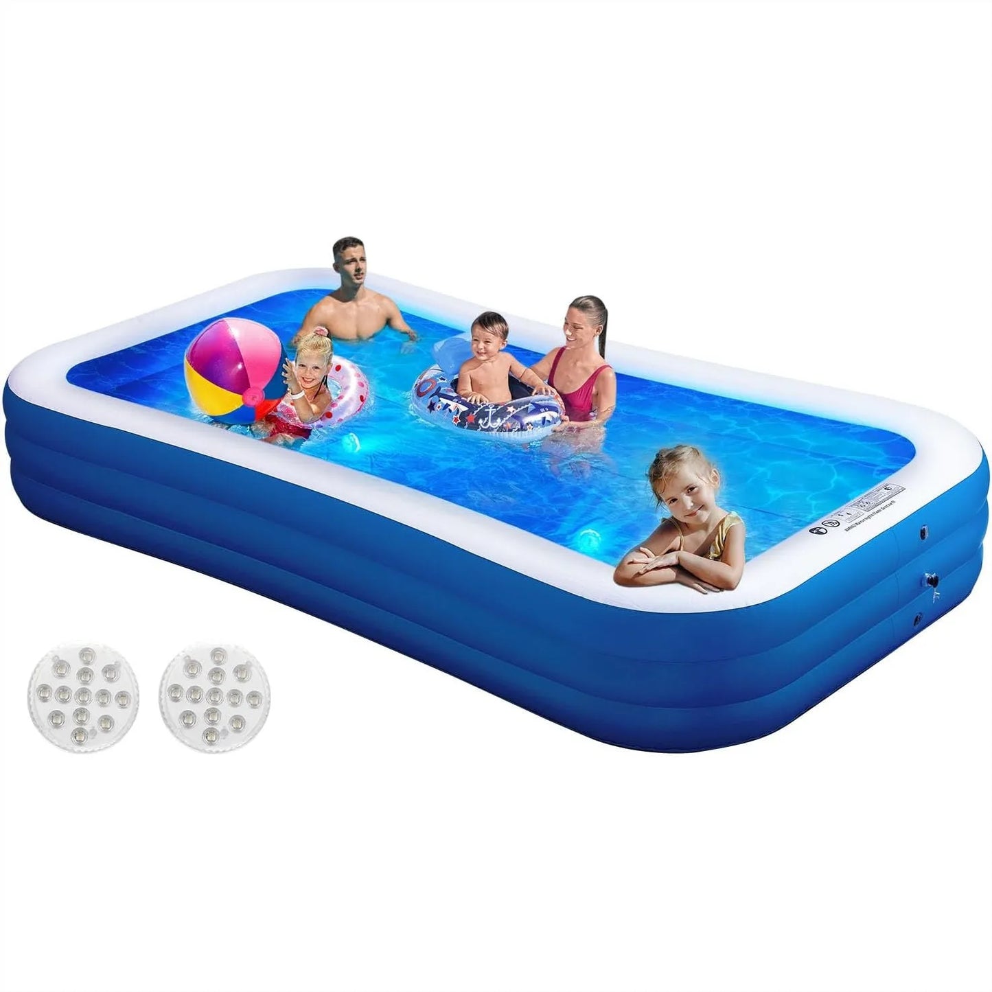 Inflatable Family Pool With Lights For Outdoor Backyard