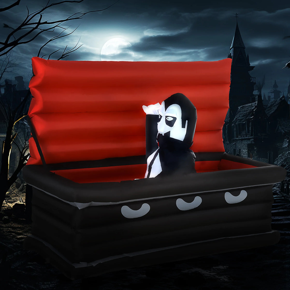 HOMCOM Inflatable Vampire Coffin Halloween Outdoor Display With LED Lights