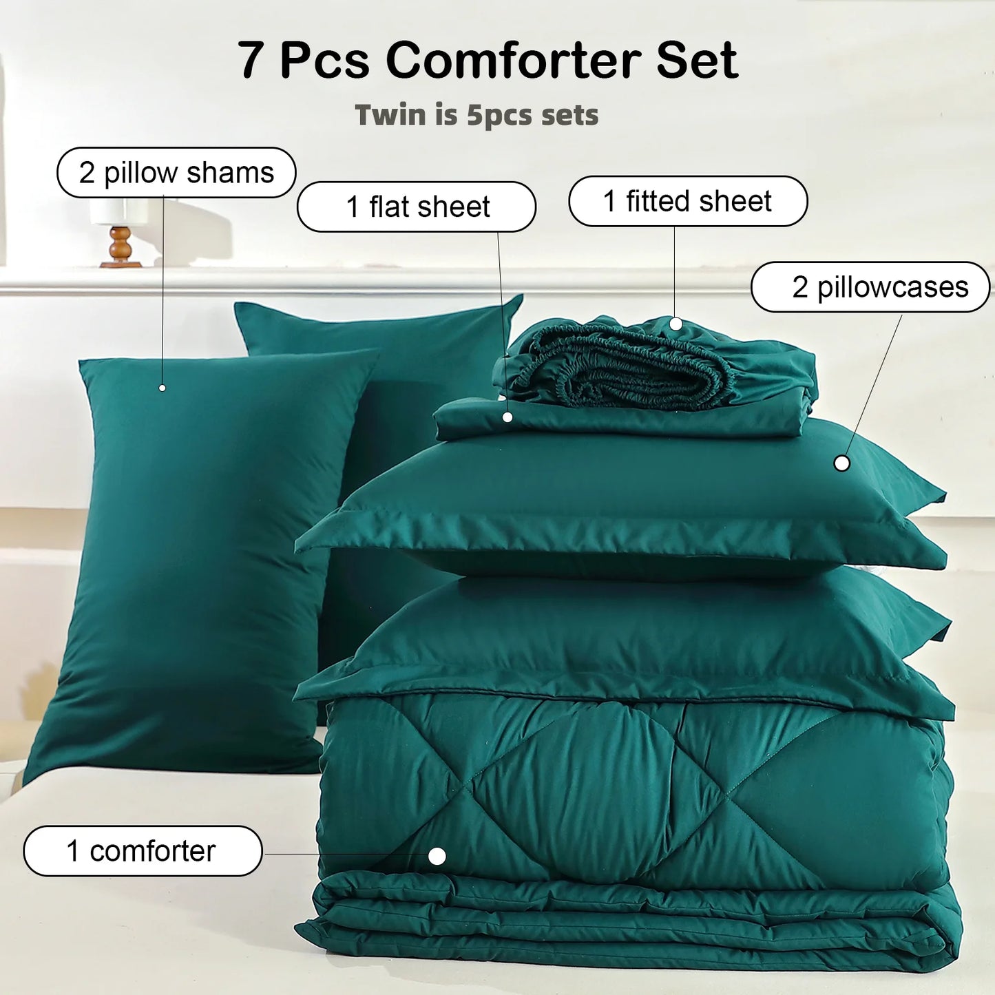 EasYum 7 Piece Bedding Set Comforter Sheet Pillowcases