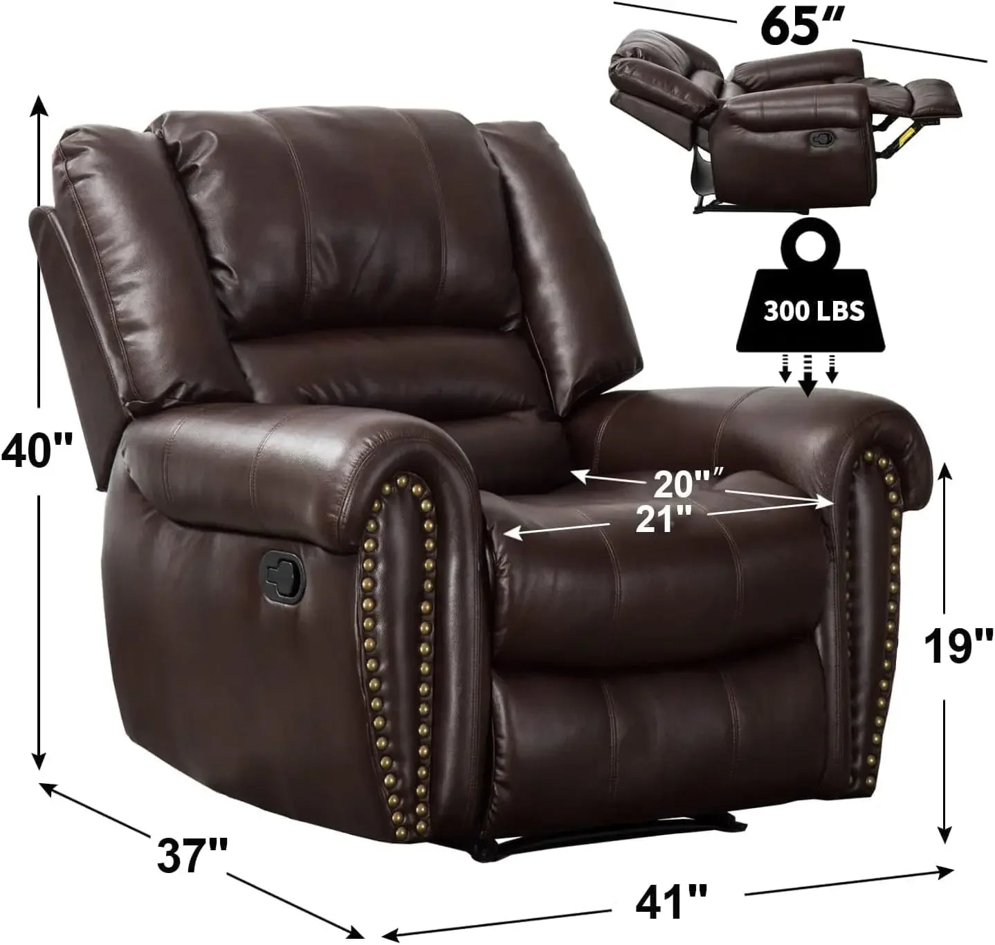 Leather Recliner Chair Set of 2 Classic Manual Recliners