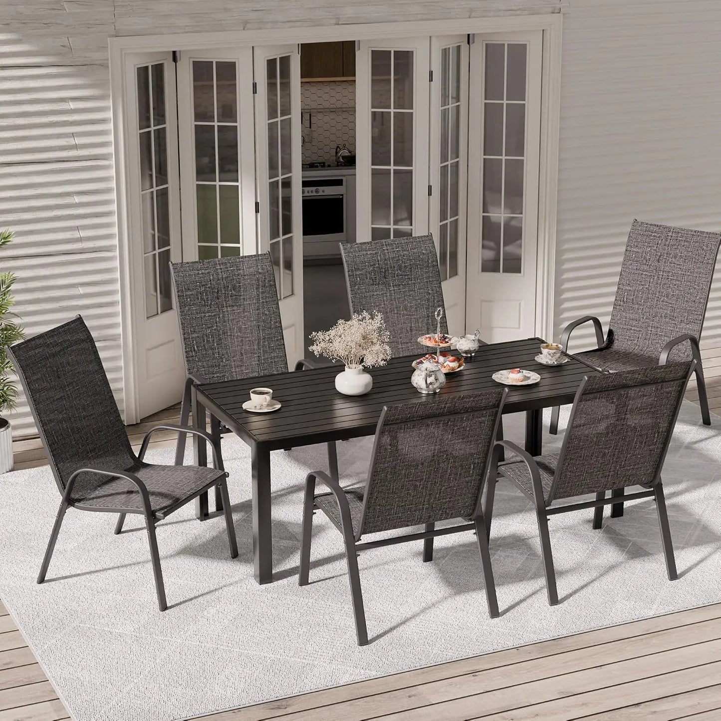 Frame Stackable Metal Patio Dining Chairs Set 6 All Weather
